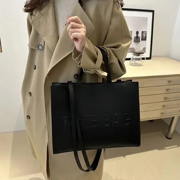 Stylish Black Embossed TOTE BAG Handbag - Vegan Leather Shoulder Bag for Women - Picture 6 of 9